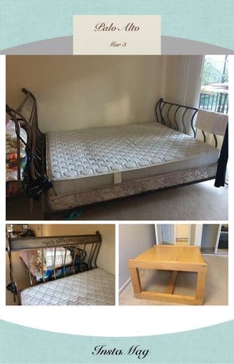 iron art bed, mattrress, coffee table 1