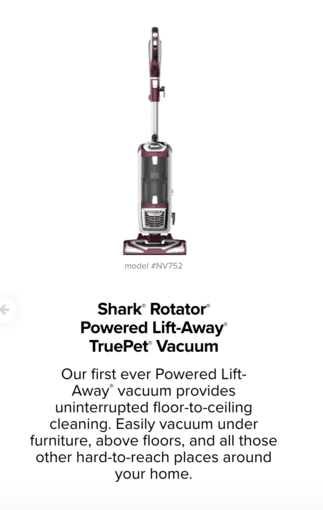 Shark Vacuum "Rotator Powered Lift-Away" model # NV752 3