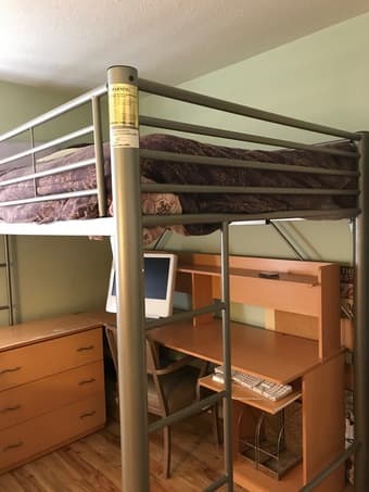 Full-size metal loft bed with desk and dresser 3