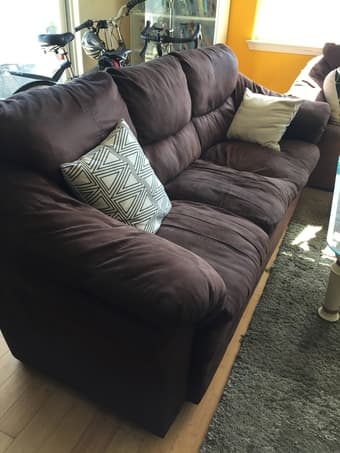 Brown microfibre couch and loveseat available 20th May 1