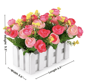 3 set- beautiful Flowers in picked fence basket (artificial) 2