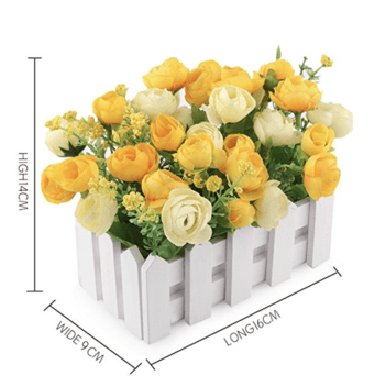 3 set- beautiful Flowers in picked fence basket (artificial) 3