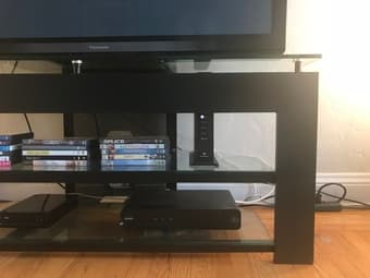 Modern Black Metal and Glass TV Console Media Shelf Storage 2