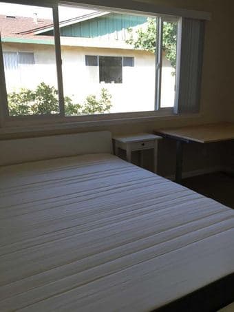 Queen size bed and mattress, 3-drawer chest, desk, dinning table 1