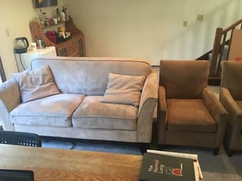 MOVING SALE: Queen Ikea bed, couches, chairs, table, desk, chair, 1