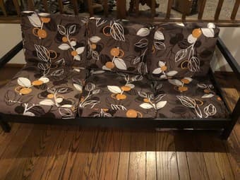 MOVING SALE: Queen Ikea bed, couches, chairs, table, desk, chair, 3
