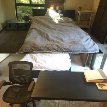 Queen Ikea malm bed(black), mauve couch, ergonomic desk chair, table 2