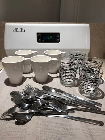 MOVING SALE plates + flatware + hand blender + kitchen tools 2