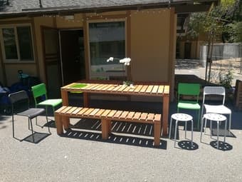 Hand made Cool Outdoor Table - 12 people + bench + 4 ikea chairs 1
