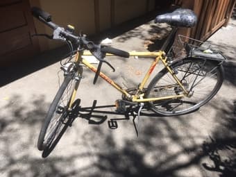 Peugeot yellow steel frame bike + Kryptonite D-lock 1