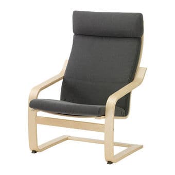 Ikea Poang Chair Birch Veneer / Finnsta Gray Cushion 1