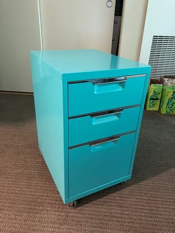 Teal CB2 TPS 3-drawer filing cabinet for sale 1