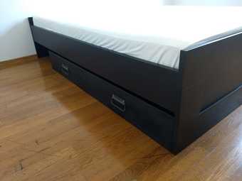 queensize bedframe with slatted frame and 4 drawers 1