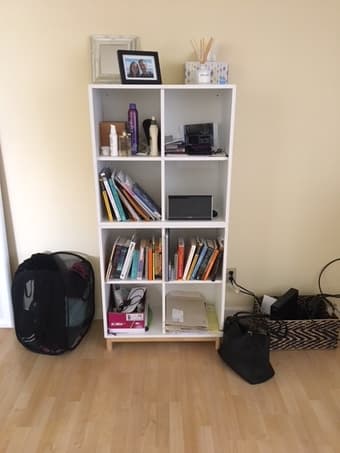 Ikea couch, desk, chair, lamp, shelf + coffee table. 3