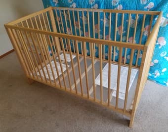 IKEA wooden baby crib/toddler bed with mattress 2