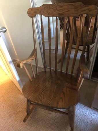 Solid oak rocker and pillows 1