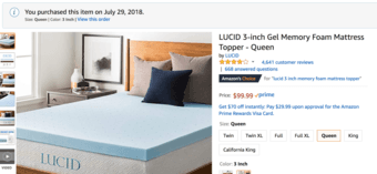 LUCID 3-inch Gel Memory Foam Mattress Topper - Queen for sale 1