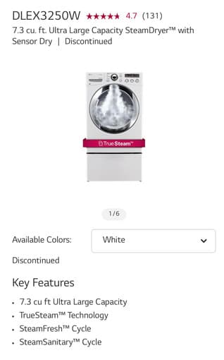 LG WM3250HWA/DLEX3250W (washer/dryer) for sale 2