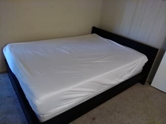 Queen size bed+mattress, wood table+ 4 chairs, 1sofa, wood coffe table 3