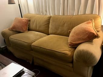 Couch: Straw-colored 90" wide 1