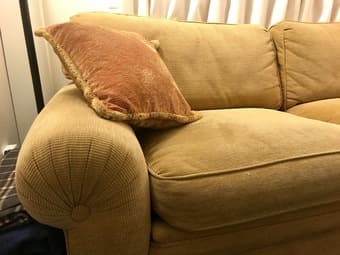 Couch: Straw-colored 90" wide 3