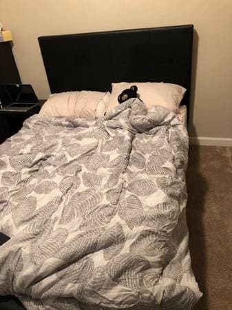 Expresso Faux Leather Platform (Full) Bed (mattress and frame) 1