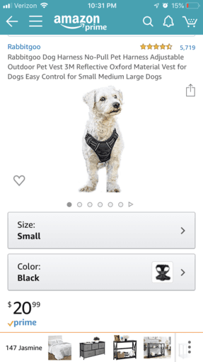 Sturdy “no pull” dog harness, small 1