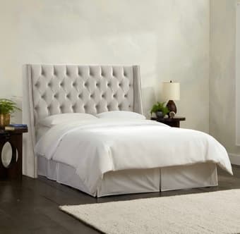 King size tufted nail button wingback bed headboard velvet light gray 1
