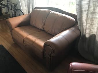 Light brown leather love seat 2