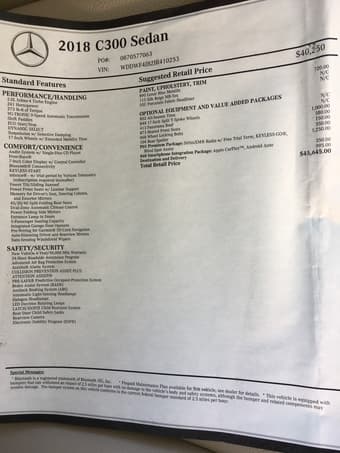 Lease Transfer - 2018 Mercedes-Benz C300 (Sedan) 6,460 miles, 2