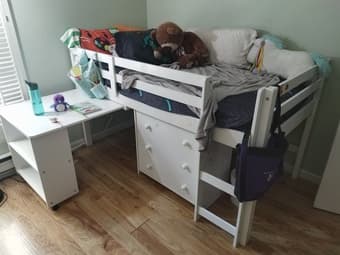 Kids loft bed with sliding desk and chest 1