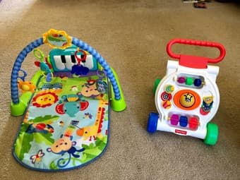 Chicco Carseat, Fisher-Price Kick' n Play Piano 1