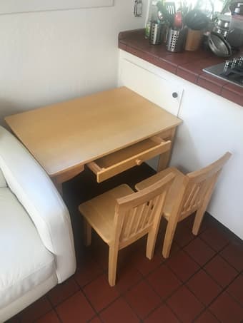 Wooden children’s desk + chairs in excellent condition 1