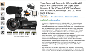 Video Camera 4K Camcorder AiTechny Ultra HD Digital WiFi Camera 48MP 1 2