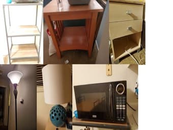 Moving sale- Bed, couch, table, lamps, microwave, shelf 2