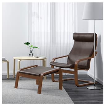 IKEA Poang Leather Armchair and Ottoman (Excellent Condition) 1