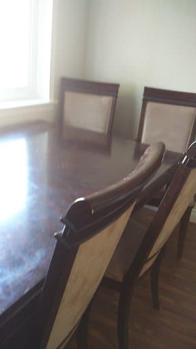 Wooden Dining table with six cushioned chairs for sale 3