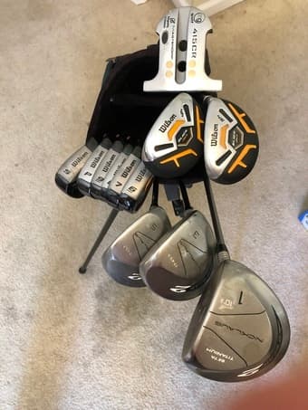 Full set of golf clubs (3 woods, 2 hybrids, irons 6-9-PW-SW, Putter) 1