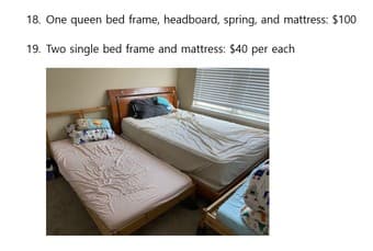 One Queen bed set, Two single bed frame and mattress 1