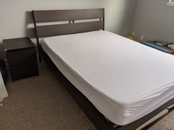 Queen bed + mattress + night stand 2
