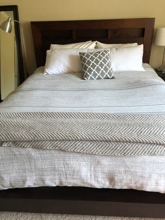 Dark Brown Contemporary Wooden Bed Frame (Queen-Sized) - For Sale 1
