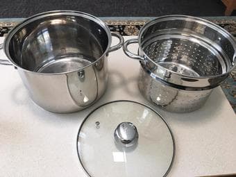 Large Stainless Steel Stock Pot With Steamer Basket Insert 1