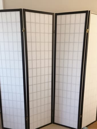 bookshelf, folding screen, rugs, crib 2