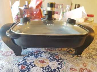 火锅烧烤神器Oster DuraCeramic 12" Electric Skillet With Pour & Strain Lid 1