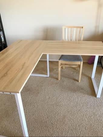Move out sale：L shaped wood desk, wood chair, vacuum, drawer boxes 1