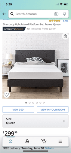 Bed frame queen Zinus ($300 on Amazon) 2