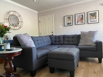 Navy Blue, L-Shaped Couch with Ottoman 2