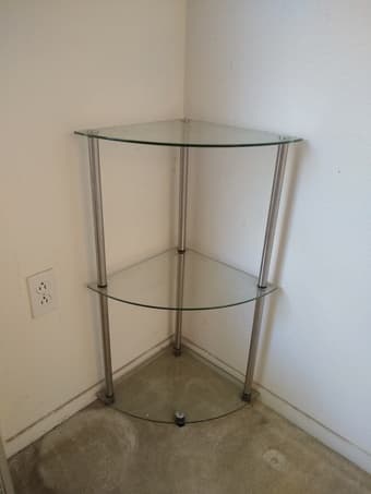 Pair of 3-shelf glass corner shelves 1