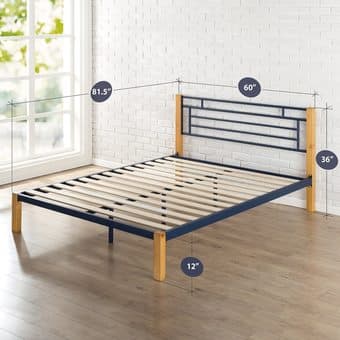 Zinus Metal and Wood Platform Bed + Mattress Set Medium Hard Like New 2
