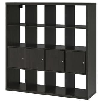 IKEA Kallax 16-unit book shelf storage shelf with 4 inserts, black-bro 1